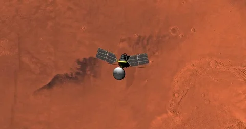 Top view of Mars Reconnaissance Orbiter in orbit above Diacria Region  Stock Footage 71991008
