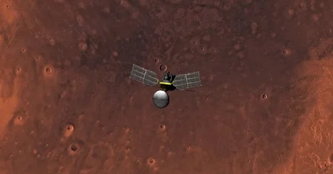 Top view of Mars Reconnaissance Orbiter in orbit above Mare Acidalium Region  Stock Footage 71991127