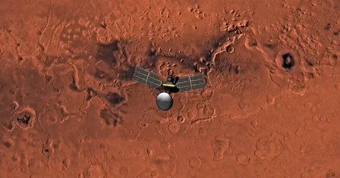 Top view of Mars Reconnaissance Orbiter in orbit above Ismenius Lacus Region  Stock-Footage 71991209