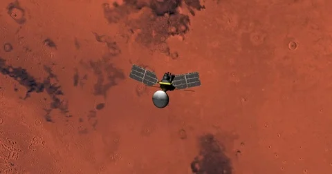 Top view of Mars Reconnaissance Orbiter in orbit above Casius Region  Video stock 71991272