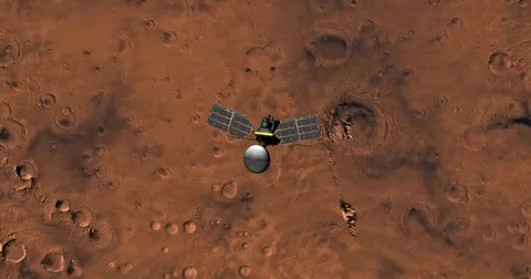 Top view of Mars Reconnaissance Orbiter in orbit above Thaumasia Region  Stock-Footage 71991440