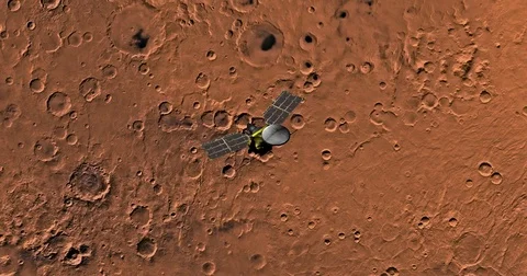 Top view of Mars Reconnaissance Orbiter in orbit above Noachis Region  Stock-Footage 71991590