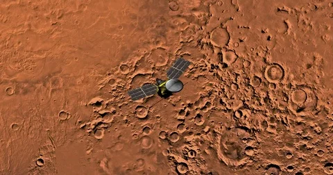 Top view of Mars Reconnaissance Orbiter in orbit above Hellas Region  Stock-Footage 71991735