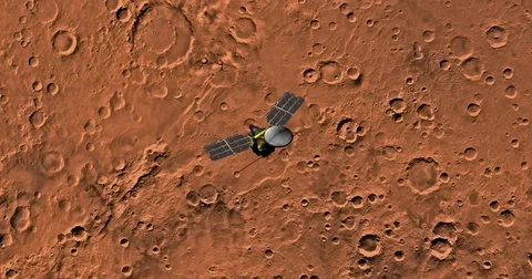 Top view of Mars Reconnaissance Orbiter in orbit above Eridania Region  Stock Footage 71991815