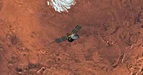 Top view of Mars Reconnaissance Orbiter in orbit above Mare Australe Region (Sou Stock-Footage 71991878