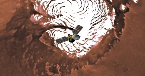 Top view of Mars Reconnaissance Orbiter above Mare Boreum Region (North Pole) Stock Footage 71991928