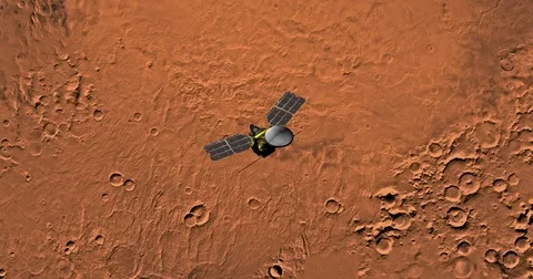 Top view of Mars Reconnaissance Orbiter in orbit above Hellas Planitia  Video stock 71992022