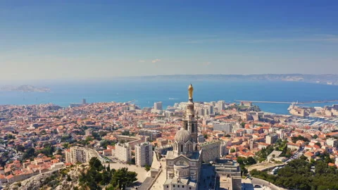 Top view Marseille french city picturesque landmark national historical travel Stock Footage 226549180