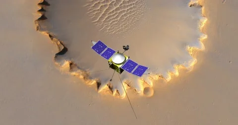 Top view of Maven spacecraft above Mars' Victoria Crater. Stock-Footage 62828296