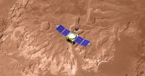 Top view of Maven spacecraft above Mars' Eberswalde Crater. Stock Footage 62829194