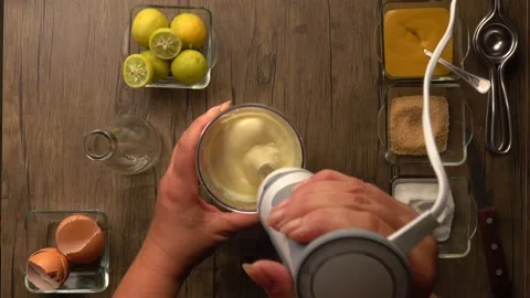 Top view of mayonnaise making process - ... | Stock Video | Pond5