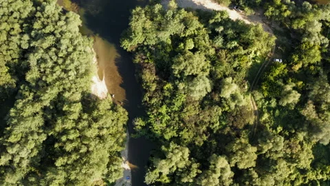 Top view of meandering river Видео 138814154