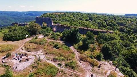 Top view of a mediaeval archway with a stone wall Stock Footage 125299579