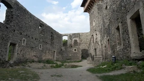 Top view of a medieval castle. Dilapidated Nevitsky Castle. Stock Footage 160948784