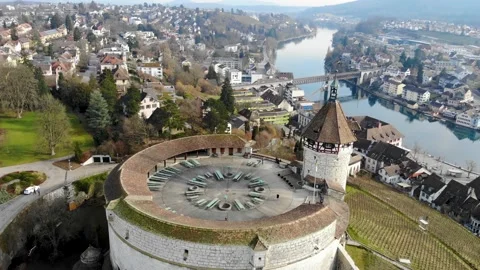 Top view of Medieval Castle Munot 16Th Century, Schaffhausen, Switzerland Stock Footage 130812574