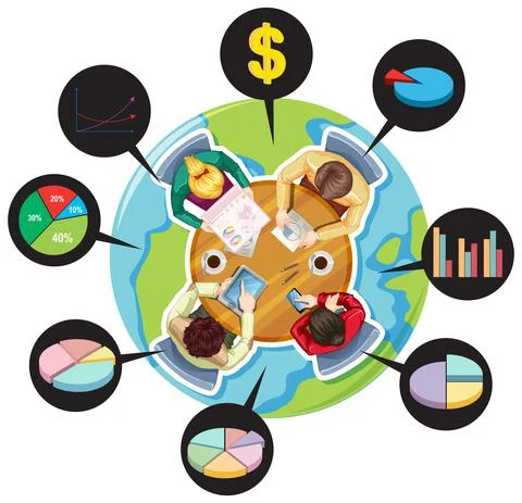 Top view of meeting table with office workers Illustrazione stock
