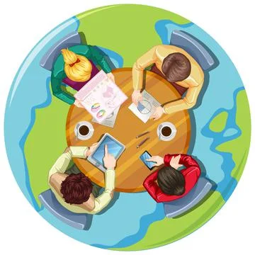 Top view of meeting table with office workers イラスト素材