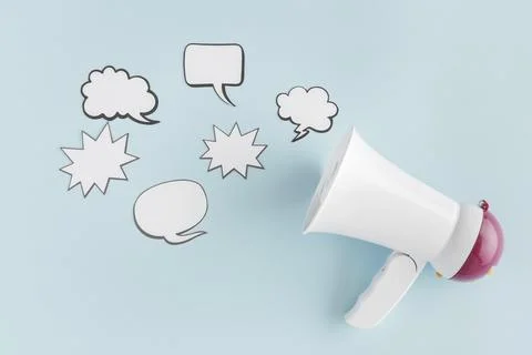 Top view megaphone with chat bubbles. Resolution and high quality beautiful Stock Photos