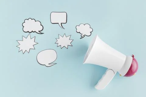 Top view megaphone with chat bubbles Stock Photos
