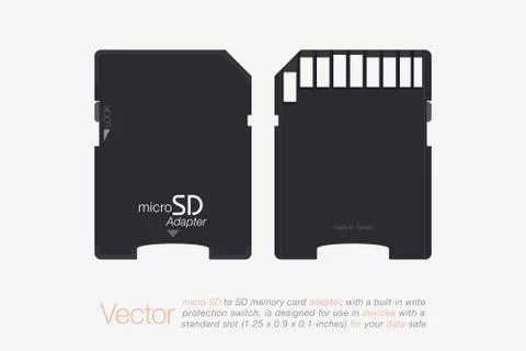 Top View Micro SD to SD Memory Card Adapter. Memory Chip Isolated Stock Illustration