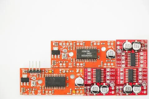 Top view of microprocessor and microchips on white background with copy space Stock Photos