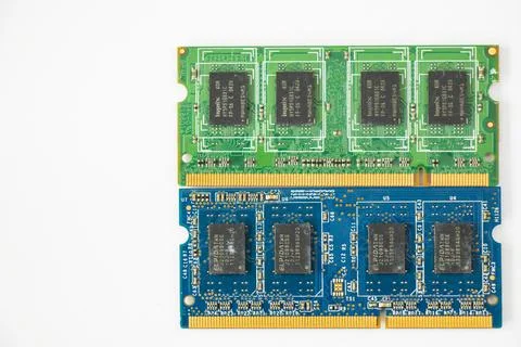 Top view of microprocessor and microchips on white background with copy space Stock Photos