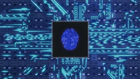 Top view of a microprocessor with an electronic brain Stock Footage 143386231