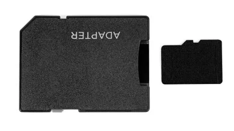 Top view of microSD memory card with adapter on white background Stock Photos