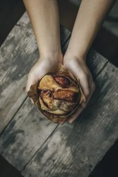 Top view of mid cherry flavored sourdough roll. Stock Photos
