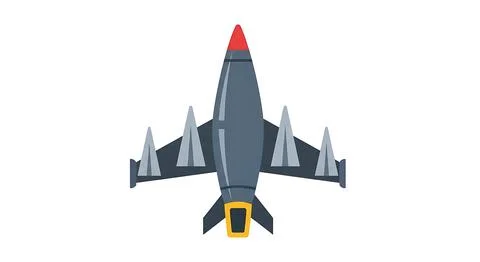 Top view of a military rocket or missile flat vector illustration, gray wit.. Stock Illustration