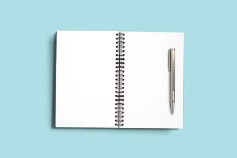 Top view Minimal design of open Notebook memo with pink pencil Stock Photos