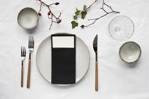 Top view minimal white table composition Stock Photos