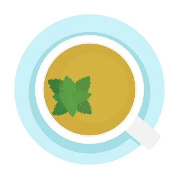 Top View Mint Tea Cup Vector Illustration Fresh Herbal Beverage 스톡 일러스트