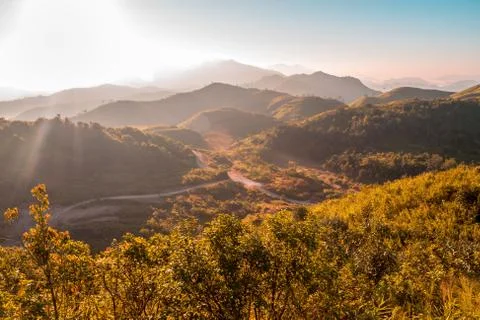Top view of mist clouds on the mountain of Nern Chang Suek peak at E-Thong vi Stock Photos