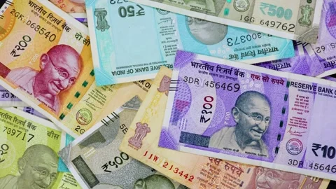 Top view of mixed indian paper currency Stock Footage 318356925