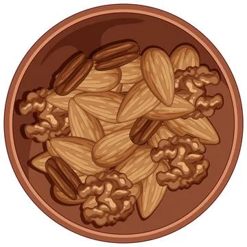 Top View of Mixed Nuts in Brown Bowl Stock Illustration