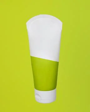 Top view of mockup of white squeeze bottle plastic tube for branding of med.. Stock Photos