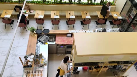 Top view of a modern cafe interior in Brno Stock Footage 340328342