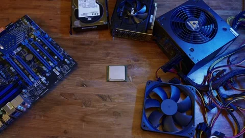 Top view of modern computer parts put together. Minsk, Belarus - April 7, 2024 Stock Footage 275744130