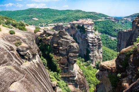 Top view of Monastery of Varlaam (the second largest) in Meteora, Greece Stock Photos