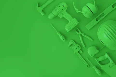 Top view of monochrome construction tools for repair on multicolor background Stock Illustration