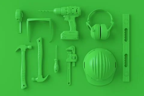 Top view of monochrome construction tools for repair on multicolor background Stock Illustration