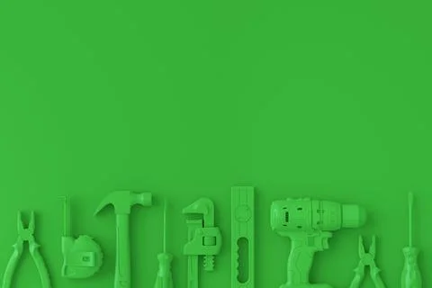 Top view of monochrome construction tools for repair on multicolor background Stock Illustration