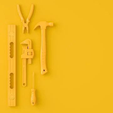 Top view of monochrome construction tools for repair on multicolor background Stock Illustration