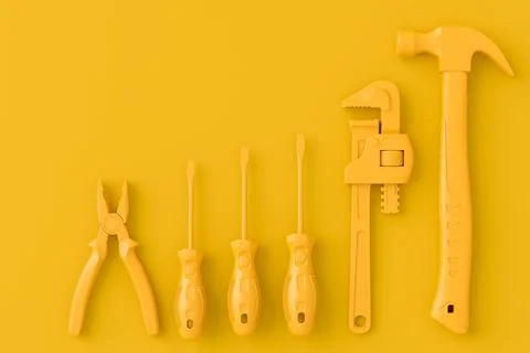 Top view of monochrome construction tools for repair on multicolor background Stock Illustration
