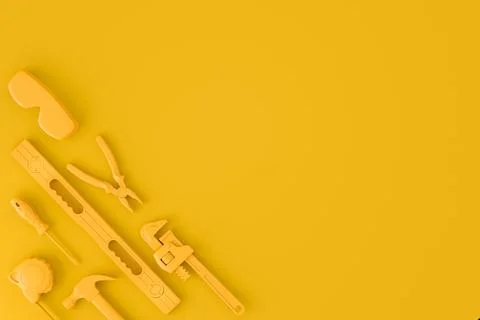 Top view of monochrome construction tools for repair on multicolor background Stock Illustration