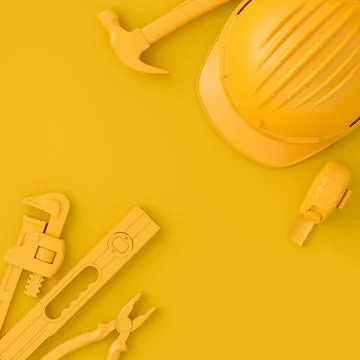 Top view of monochrome construction tools for repair on multicolor background Stock Illustration