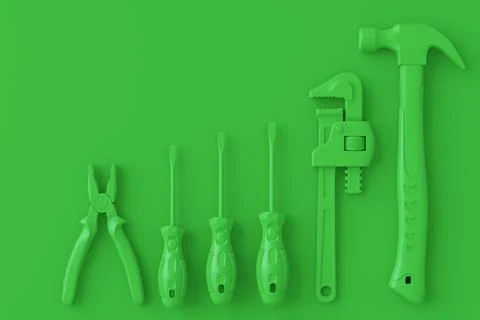 Top view of monochrome construction tools for repair on multicolor background Stock Photos