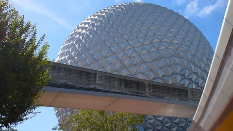 Top view of Monorail and Big Sphere in Epcot Stock Footage 109170786