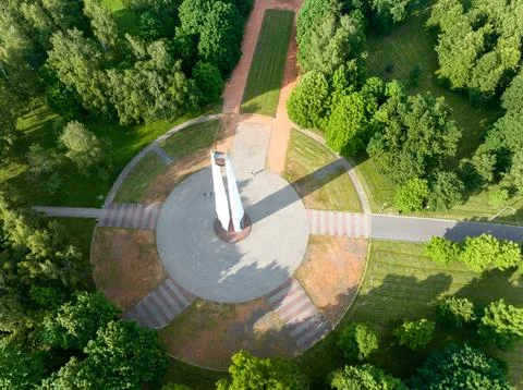 Top view of the monument in honor of the 850th anniversary of Grodno. Flying  스톡 사진